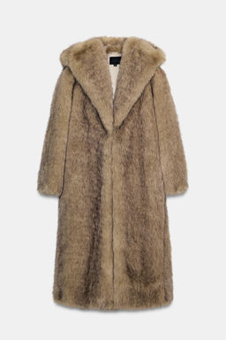 FAUX FUR COAT WITH HOODIE - Zara фото 6