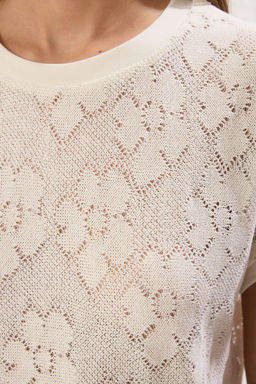 Ekru Jakarl? Regular/Normal Kal?p Buzgu/Drape Detayl? Esnek Orme Bluz TWOSS25BZ00155 - Trendyolmilla фото 4