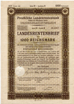 Облигация 4,5% 1000 рейхсмарок 1937 года Германия