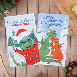 Цена за 2 шт. Набор полотенец «Доляна. Дракончики», 28×46 см - 2 шт., 100% хлопок, рогожка 164 г/м²