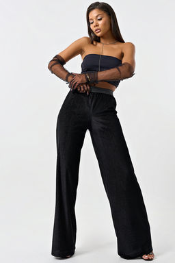 Брюки из трикотажного бархата черные