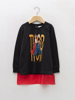 Bisiklet Yaka Thor Bask?l? Uzun Kollu Erkek ?ocuk Sweatshirt ve Pelerin