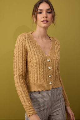 Mint Yumusak Dokulu Inci Dugme Detayl? Crop Triko H?rka TWOAW26HI00185 - Trendyolmilla фото 2