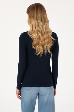 Kad_n Lacivert Slim Bisiklet Yaka Basic Sweatsh_rt