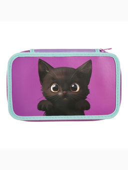 Пенал школьный, 2 секции, 12.5×20.5×4 см «Котик черный»