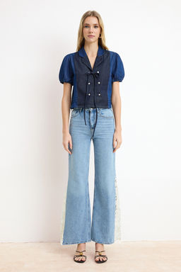 Nasiba Hafiz x Trendyol Collection Mavi Wide Leg Dantel Tencel Kar?s?ml? Jeans TWOSS26JE00157 - Trendyolmilla фото 4