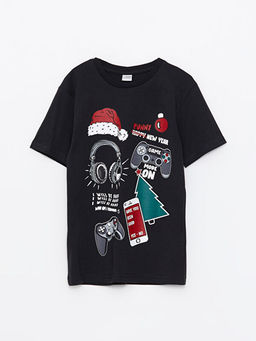 Bisiklet Yaka Y?lba?? Temal? K?sa Kollu Pamuklu Erkek ?ocuk Ti??rt