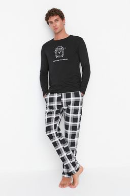 TRENDYOL MAN Siyah Regular Fit Bisiklet Yaka %100 Pamuk Pijama Tak?m? THMAW22PT0441