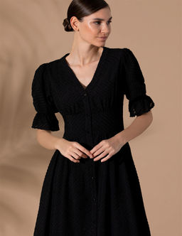 Siyah Regular Fit Dokuma Elbise