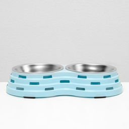 Миска металлическая двойная на пластиковом основании 2 х 160 мл, 25 х 14 х 5 см, голубая - Пижон фото 4