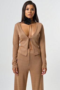 Джемпер из ажурного трикотажа с люрексом бежевый