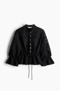Blusa en mezcla de lino con bordado ingl?s