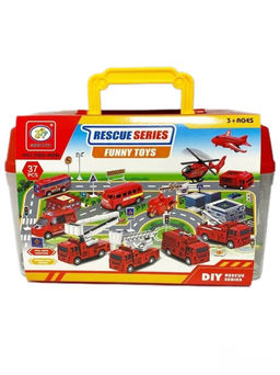 Набор "Fenming" 37 предм. "Пожарная часть" (399-98B) инерц. техника и знаки, в пластиковом боксе с ручкой