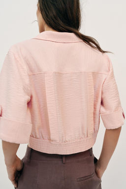 CAMISA CORTA CON LINO / rosa claro - Zara фото 4