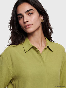 Keten Kar???ml? Oversize Kad?n G?mlek