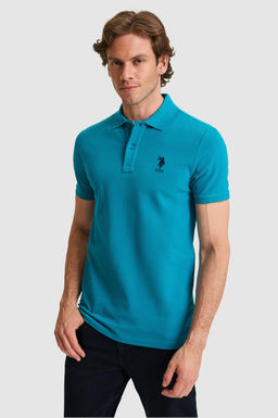 Erkek Slim Fit Polo Yaka Petrol Basic Ti__rt