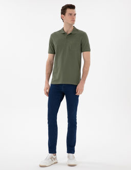 Haki Regular Fit %100 Pamuk Polo Yaka Basic Ti__rt