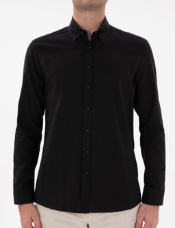 Siyah Regular Fit D__meli Yaka Pamuklu G_mlek