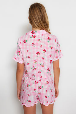 Trendyolmilla Kad?n Mini Me/Anne K?z Pembe Cicekli F?rf?rl? Viskon Sortlu Dokuma Pijama Tak?m? THMSS23PT00167 фото 23