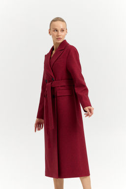 Пальто женское демисезонное 26102 (бордовый/ёлочка)
