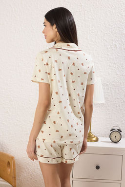 Trendyolmilla Ekru %100 Pamuklu Ay?c?kl? ve Kalpli Biye Detayl? Sortlu Orme Pijama Tak?m? THMSS25PT00414 фото 4