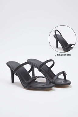 Trendyol Shoes Siyah Toka Detayl? Cift Kullan?ml? Ince Topuklu Badem Burun Kad?n Topuklu Sandalet TAKSS25TO00010