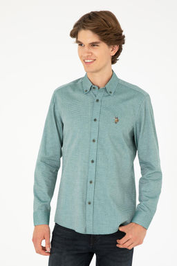 Мужская темно-зеленая базовая рубашка с длинным рукавом - U.s. polo assn фото 8