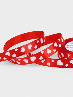 Лента атласная «Сердца», 15 мм, 23±1 м, красная