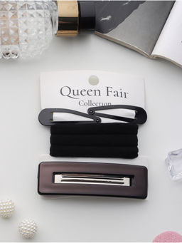 Цена за 6 шт. Набор для волос QF «Элери», 3 резинки 6 см, автомат 8 см, 2 невидимки 4.5 см, чёрный