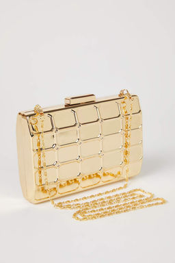 Metalik Alt?n Uc Boyutlu Abiye Kad?n S?k Mini Clutch El Cantas? TAKSS25PY00004