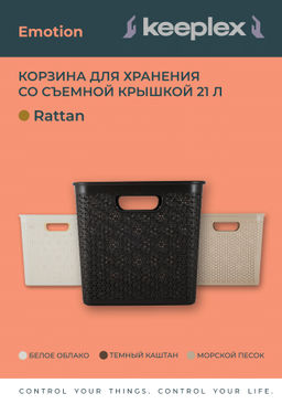 Корзина для хранения "Keepliex Rattan". 21л со съемной кр. квадратная арт KL1305