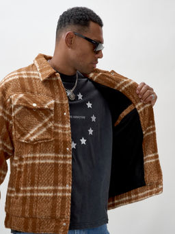 Куртка рубашка шерстяная в клетку мужская демисезонная горчичного цвета 58596G