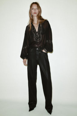 SEMI-SHEER BEADED BLOUSE - Zara фото 10