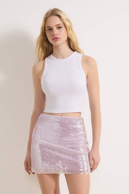Lila Duz Ekstra K?sa / Super Mini Orme Payet Party Etek TPRAW26ET00011