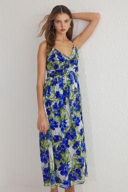 TRENDYOLMILLA Ekru Cicek Desenli A-Kesim F?rf?r Detayl? Astarl? Sifon Maxi Dokuma Elbise TWOSS23EL02013 фото 49