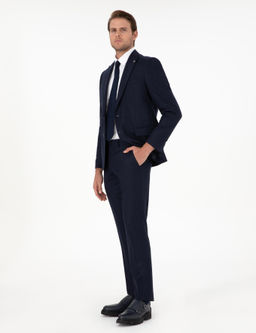 Lacivert Slim Fit Y_n Tak_m Elbise