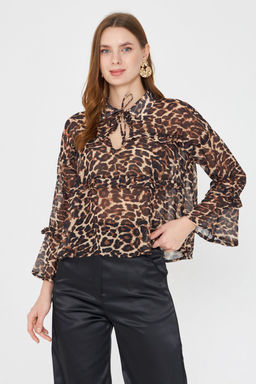 Cok Renkli Leopar Desenli Sifon Bluz TPRAW25BZ00046 - Trendyolmilla фото 2