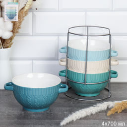 Тарелка глубокая суповая 4 штуки на подставке / 20058 /уп 6/ Морская волна 730028