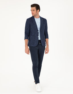 Темно-синяя приталенная куртка из смесового хлопка - Cacharel фото 4