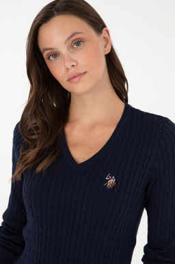 Женский темно-синий базовый свитер с v-образным вырезом Неожиданная скидка в корзине - U.s. polo assn фото 2
