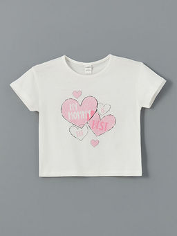 Bisiklet Yaka Bask?l? K?z ?ocuk Ti??rt