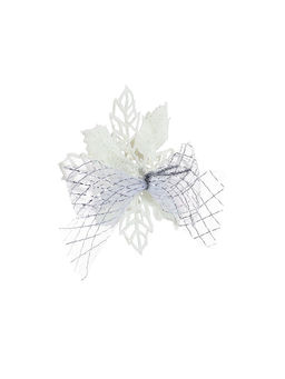 Цена за 2 шт. Ёлочные игрушки 2 шт. Зимнее волшебство. Бантик с цветком пластик, 119 см, белый фото 7