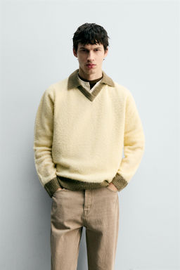 CONTRAST KNIT POLO SHIRT WITH WOOL