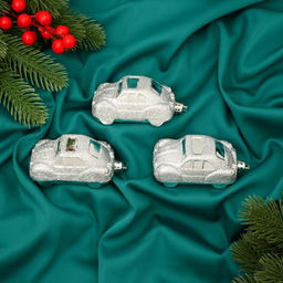 Ёлочные игрушки 3 шт., Зимнее волшебство, Машинки пластик, 93.5 см, серебро