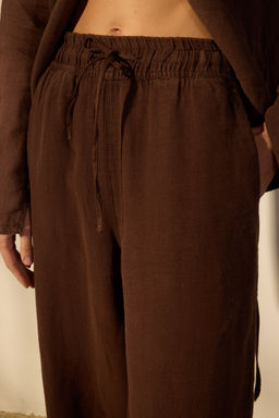 Siyah %100 Keten Beli Lastikli Yuksek Bel Pantolon TWOSS26PL00051 - Trendyolmilla фото 11