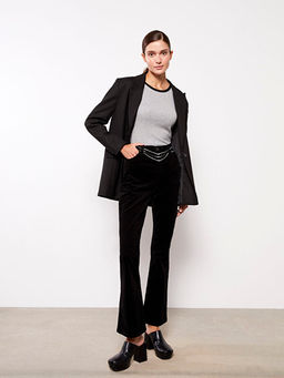 Normal Bel Dar Fit D?z Kadife Kad?n Pantolon