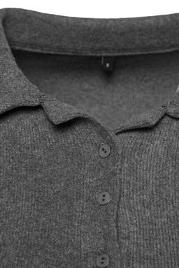 Antrasit Dugme Detayl? Vucuda Oturan Crop Polo Yaka Fitilli Esnek Orme Bluz TWOAW22BZ0522