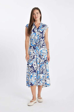 Платье миди без рукавов с рубашечным воротником и узором - Defacto фото 7