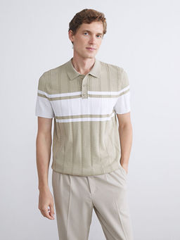 Polo Yaka K?sa Kollu ?izgili Erkek Triko Kazak