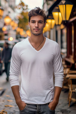 TRENDYOL MAN Siyah Slim/Dar Kal?p V Yaka %100 Pamuklu T-shirt TMNAW25TS00006 - Trendyolmilla фото 3